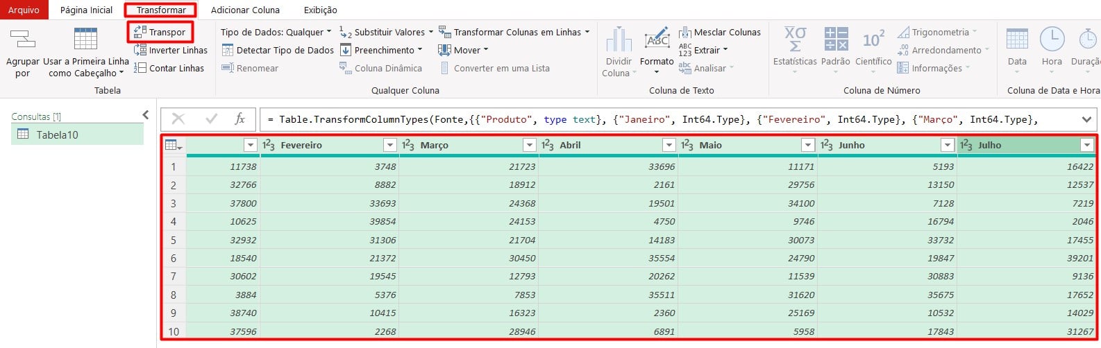 Transpor Várias Linhas em uma Coluna no Excel