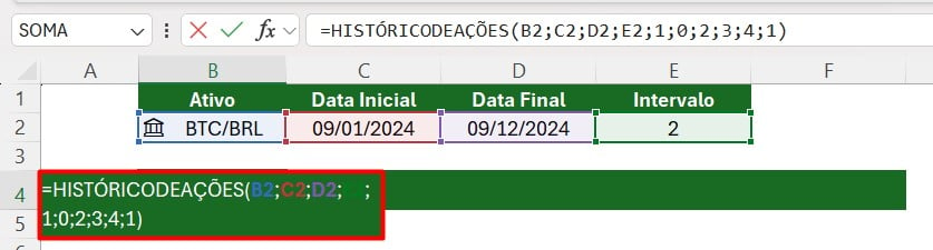 Aplicação da Função HISTÓRICODEAÇÕES no Excel