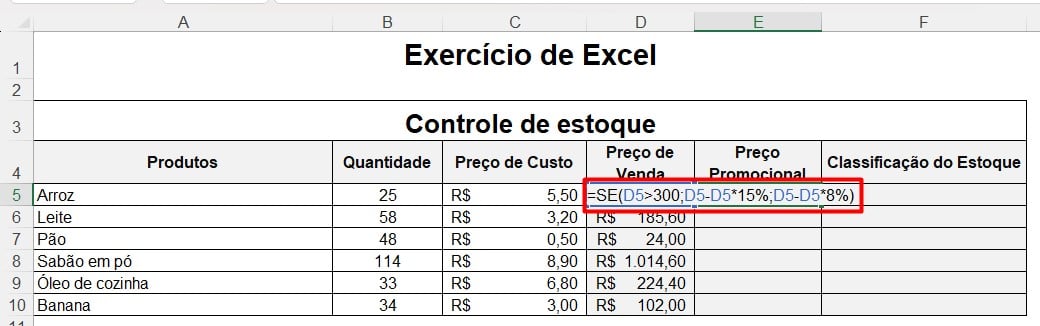 Aplicando Função SE no Excel