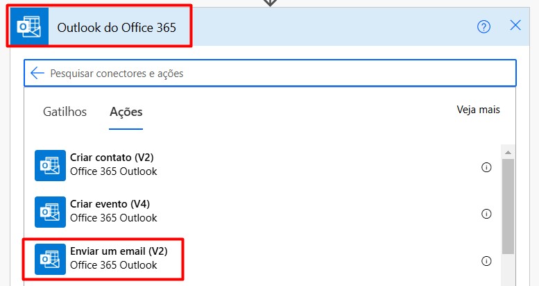 Configurando Etapa do Outlook no Power Automate