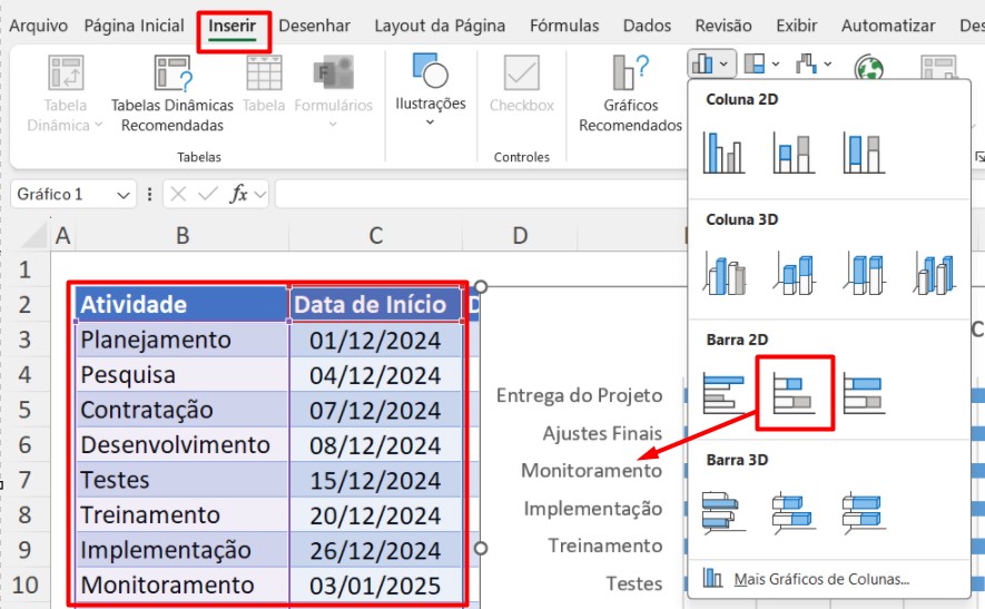 Criando Gráfico de Barras Empilhadas no Excel