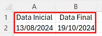 Data Inicial e Final no Excel