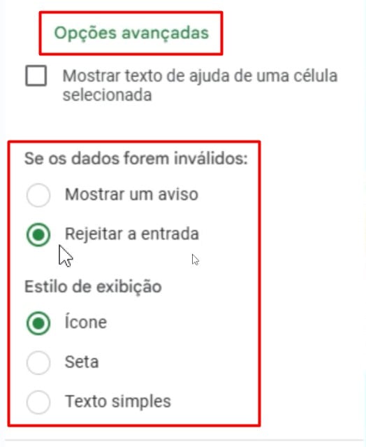 Opções Avançadas na Validação de Dados no Planilhas Google