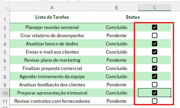 Inclusão de Checkbox no Excel