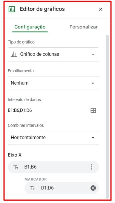 Configurações de Gráficos no Google Sheets