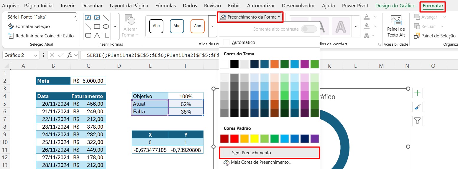 Configurando Gráfico de Rosca no Excel