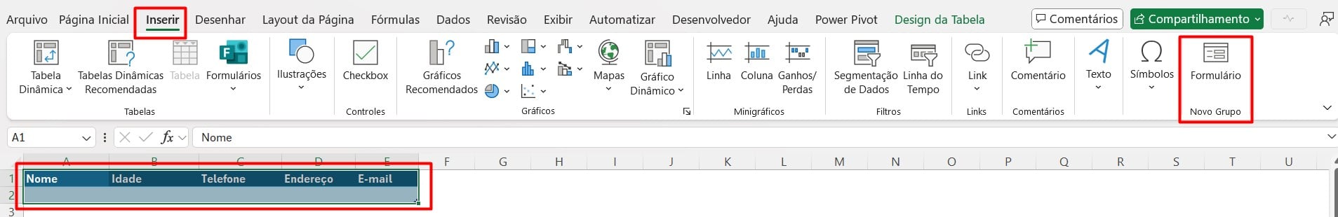 Criando Formulário no Excel