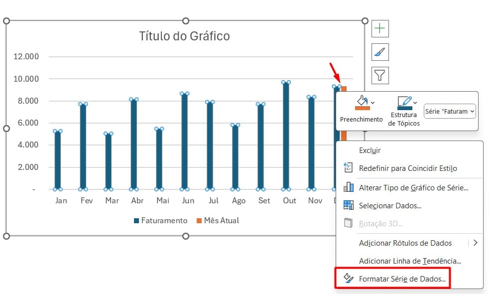 Formatando a Série de Dados do Gráfico de Colunas no Excel