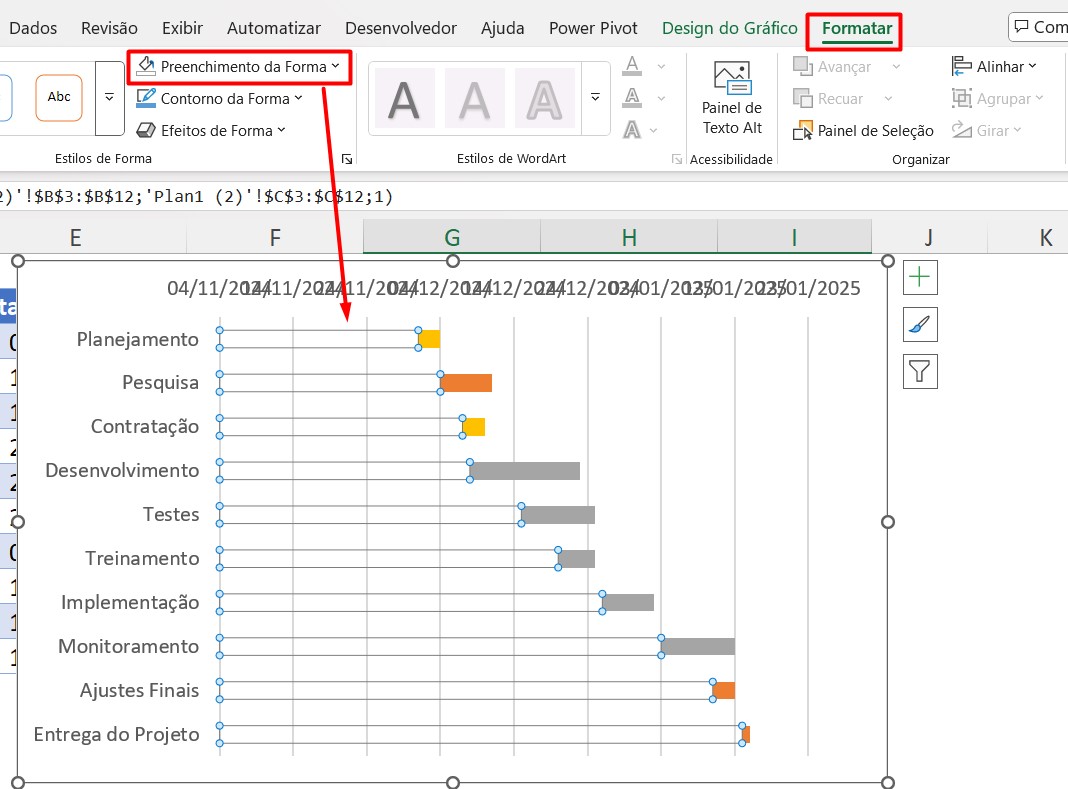 Configurando Gráfico de Barras Empilhadas no Excel