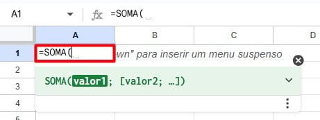 Função SOMA no Google Planilhas