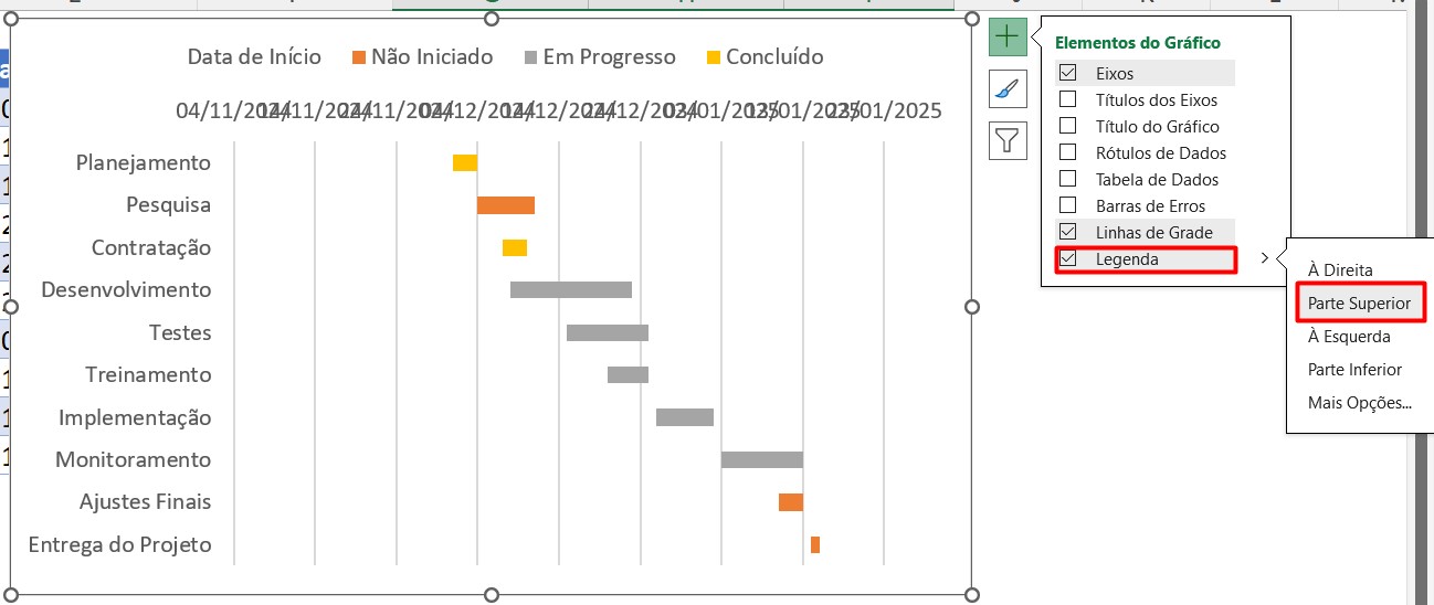 Ativando Legenda no Gráfico de Barras no Excel