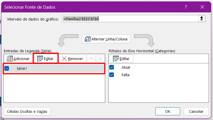 Editando Dados do Gráfico de Rosca no Excel