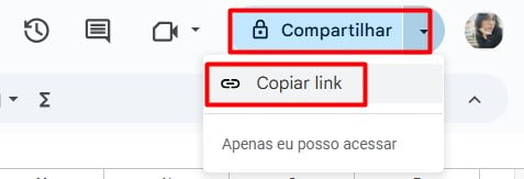 Opção de Compartilhar Planilha