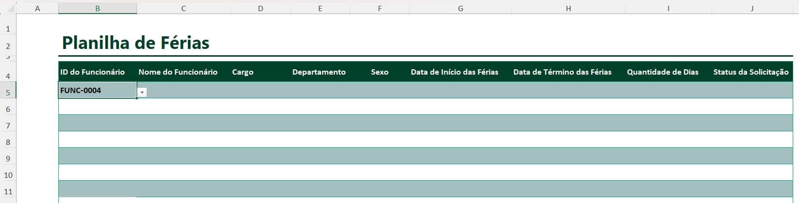 Planilha de Férias no Excel