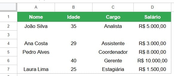 Registro de Colaboradores no Google Planilhas