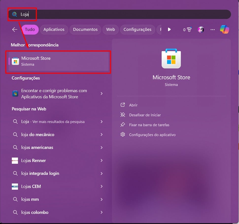Acessando a Loja da Microsoft