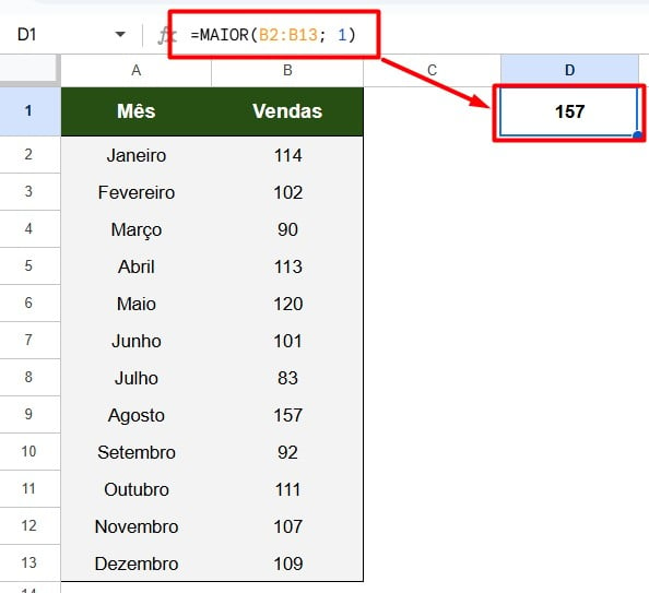 Aplicando a Função MAIOR no Planilhas Google