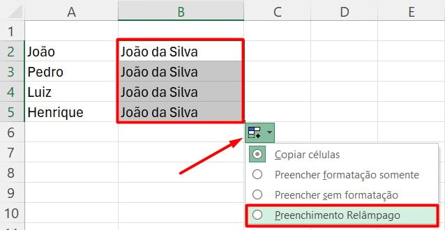 Aplicando o Preenchimento Relâmpago