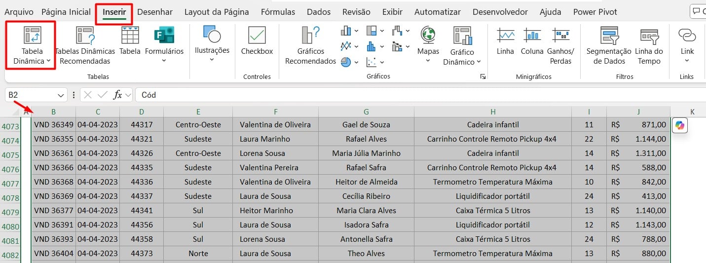 Criando Tabela Dinâmica no Excel