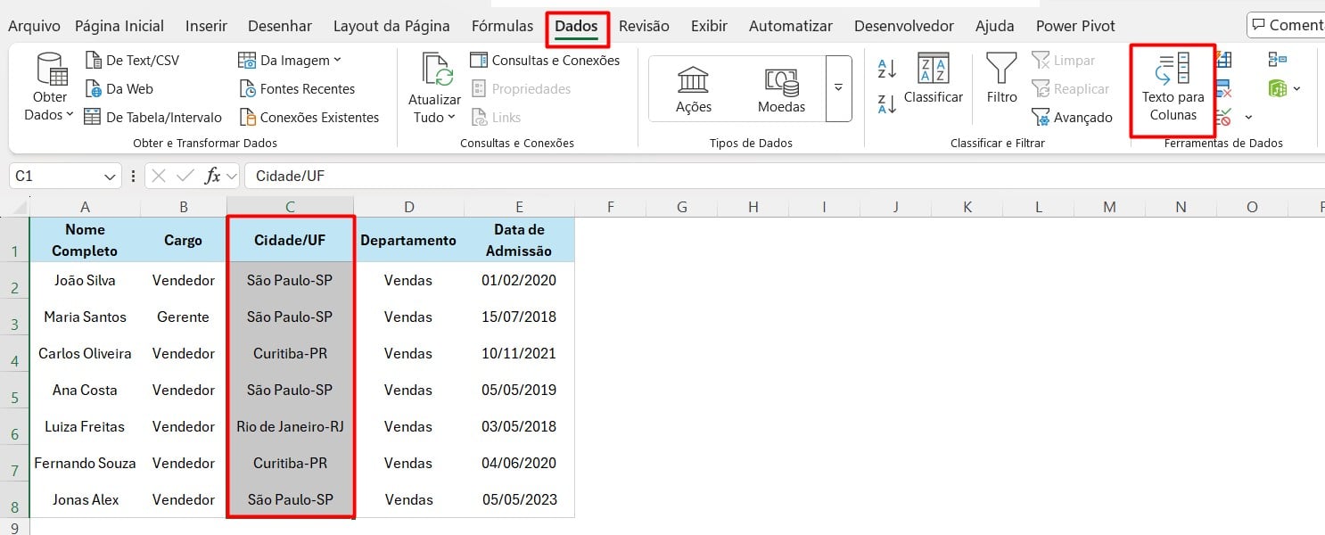 Separando Dados das Células no Excel