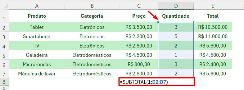 Calculando a Média com a Função SUBTOTAL no Excel