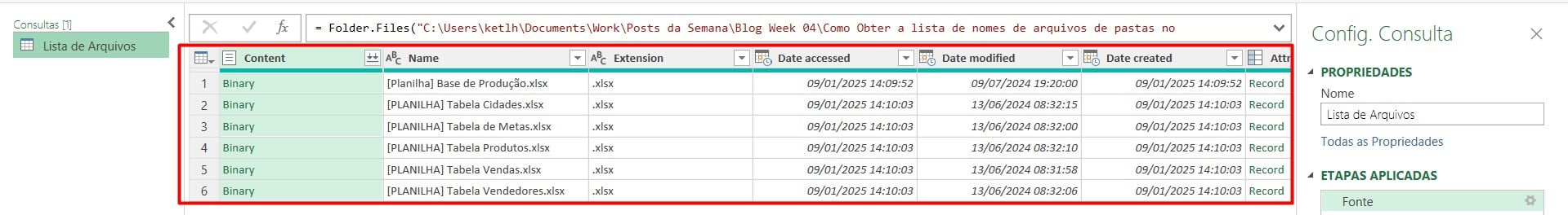 Obter Lista de Nomes de Arquivos de Pastas no Excel