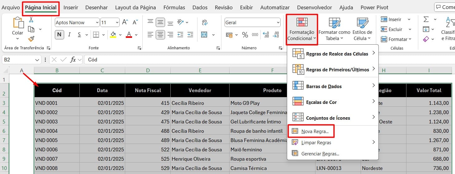 Aplicando a Formatação Condicional de Linhas no Excel com o DeepSeek