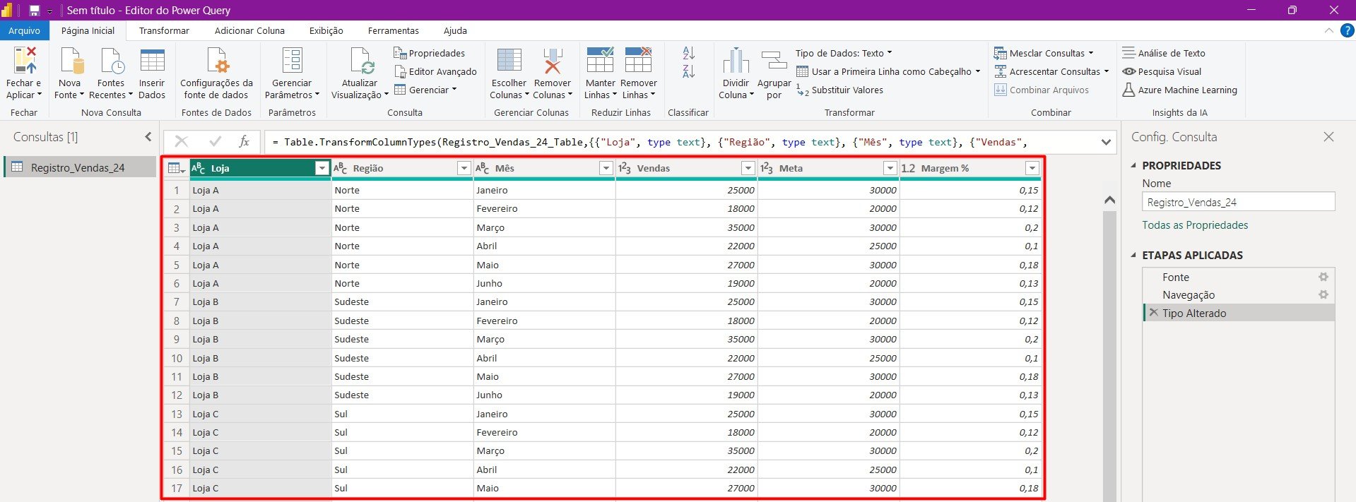 Base de Dados do Excel no Power Query