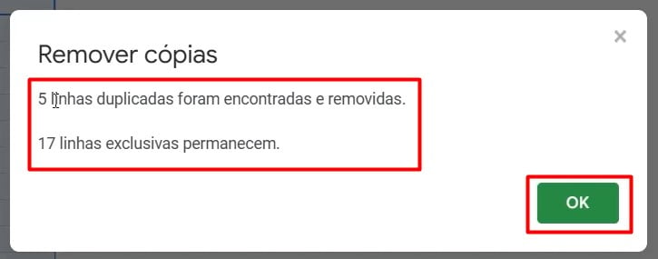 Dados Duplicados no Google Sheets