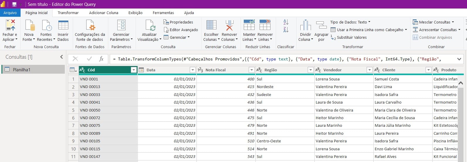 Dados do Excel Disponível no Power Query