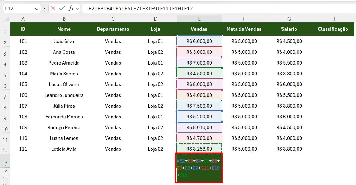 Fazendo Soma Manual no Excel