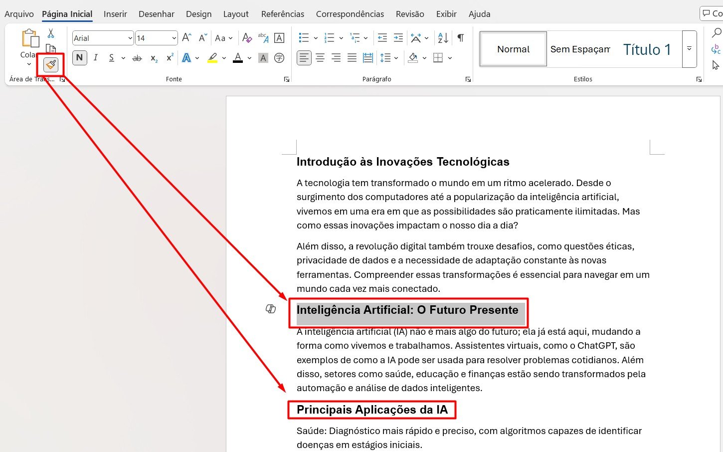 Usando o Pincel de Formatação no Word