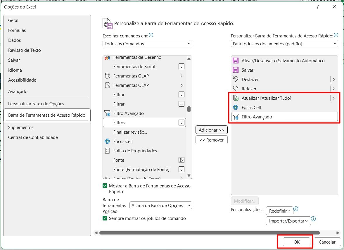 Acrescentando Atalhos Acima da Barra de Ferramentas no Excel