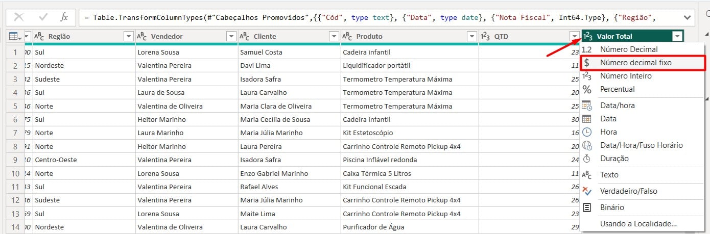 Alterando o Tipo de Coluna no Power Query