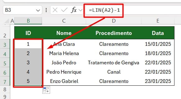 Numerar Linhas no Excel