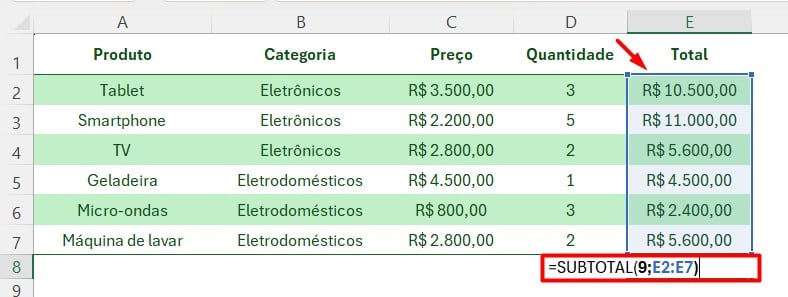 Calculando a SOMA com a Função