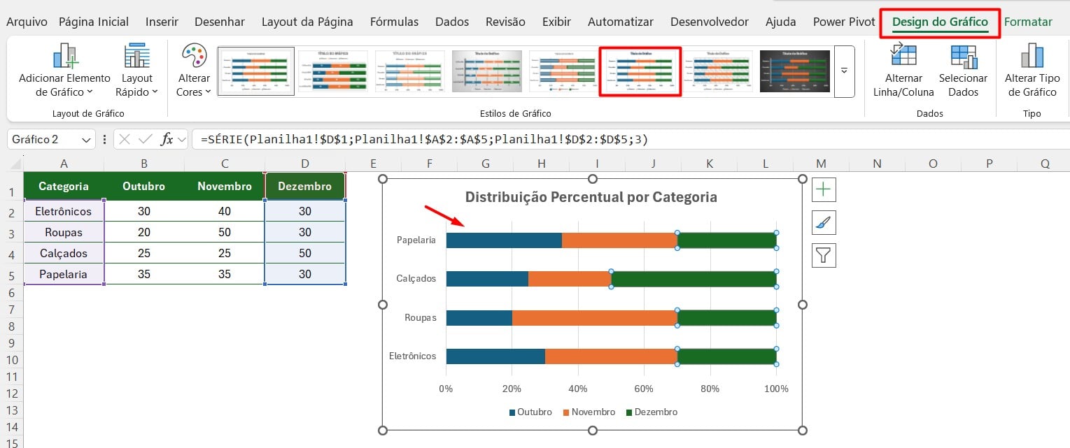 Definindo o Design do Gráfico do Excel