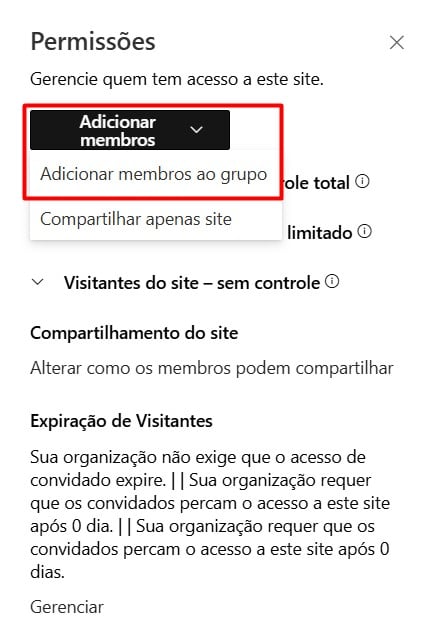 Adicionando Membros aos Grupo de Permissões do SharePoint