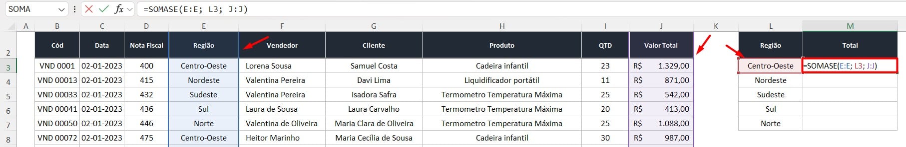 Aplicando a Função SOMASE no Excel