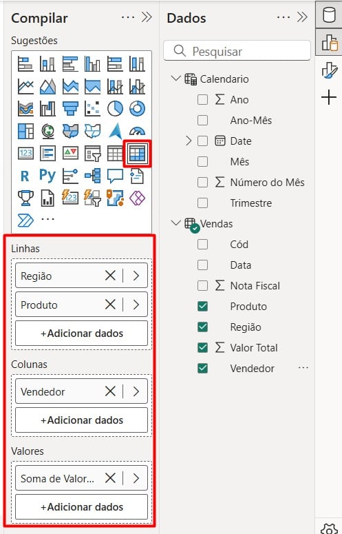 Criando Matriz de Visual no Power BI