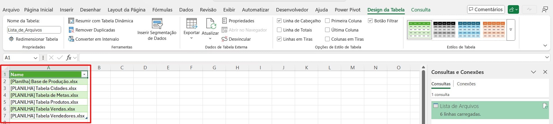 Dados do Power Query no Excel