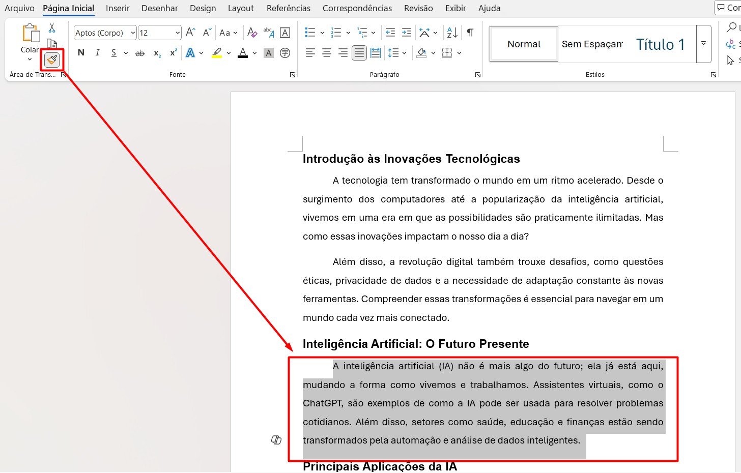 Usando o Pincel de Formatação no Word