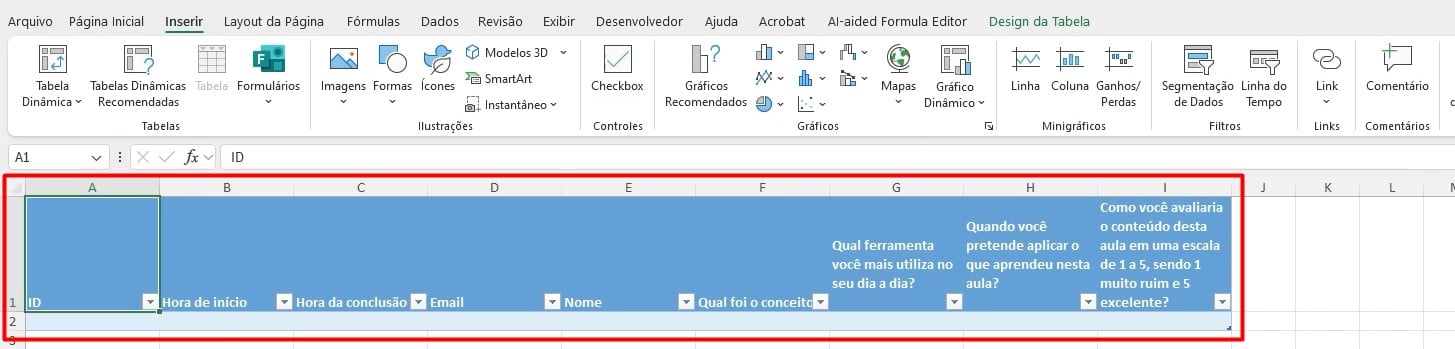 Criação de Formulários no Excel com Microsoft Forms