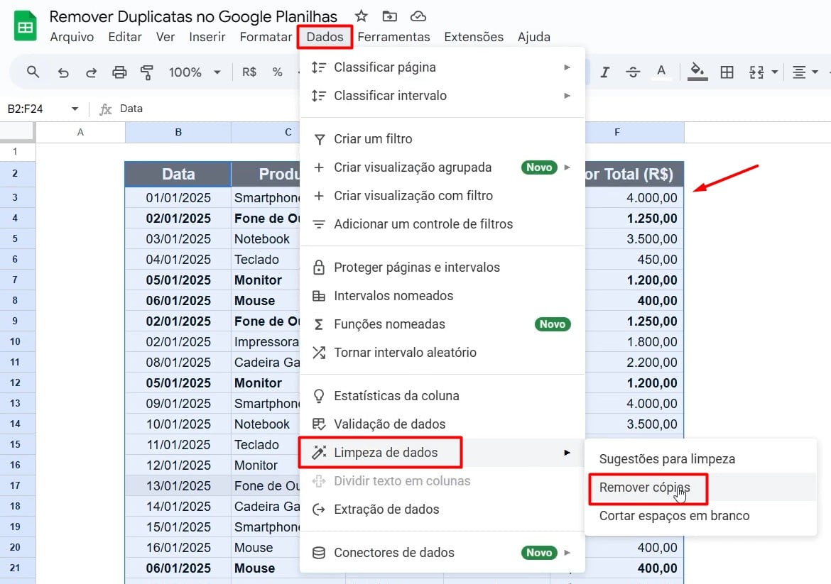 Remover Duplicatas no Google Planilhas