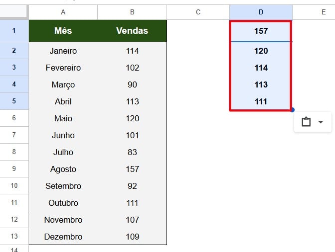 Descobrir os 5 Principais Valores no Google Planilhas