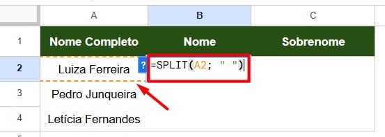 Separando Textos com a Função SPLIT no Google Sheets