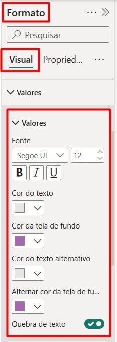 Alterando Cores do Valores da Matriz Visual no Power BI