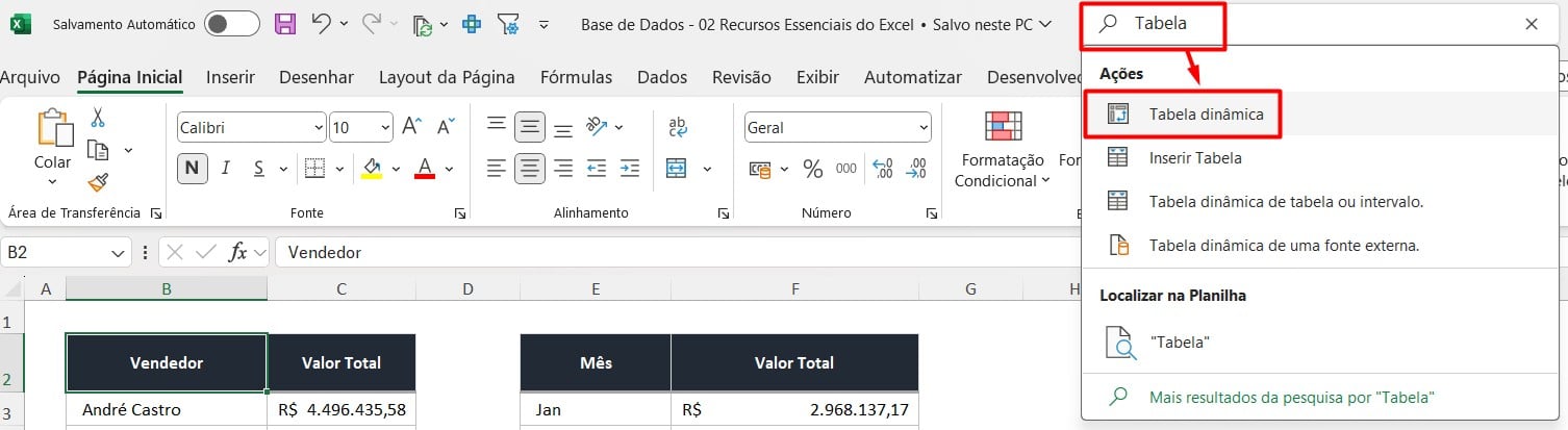 Localizando Recursos na Barra de Pesquisa do Excel