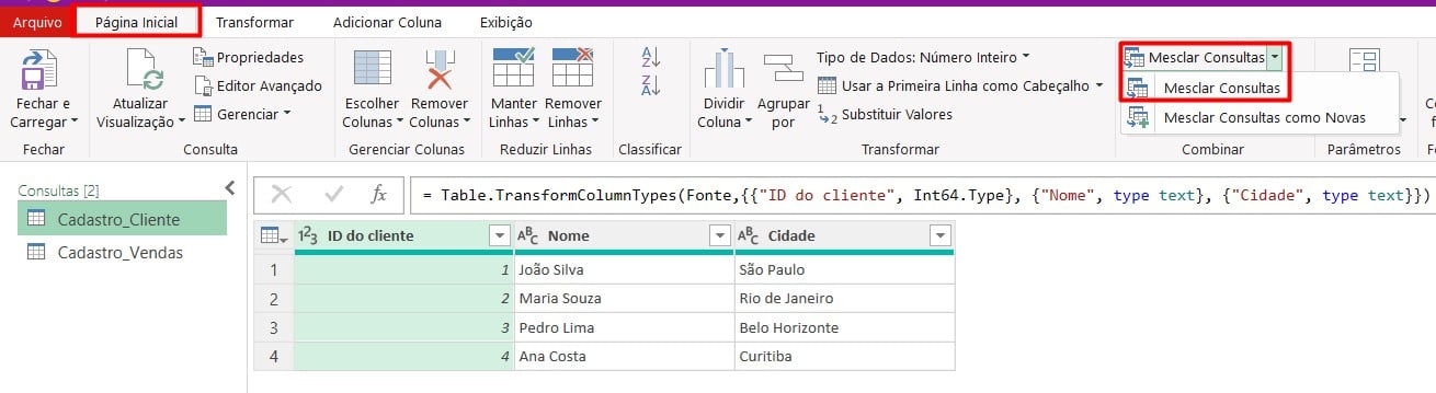 Mesclando Consultas no Power Query