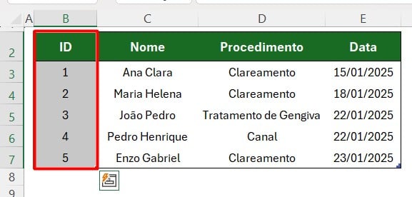 Numeração Automática com Tabela no Excel